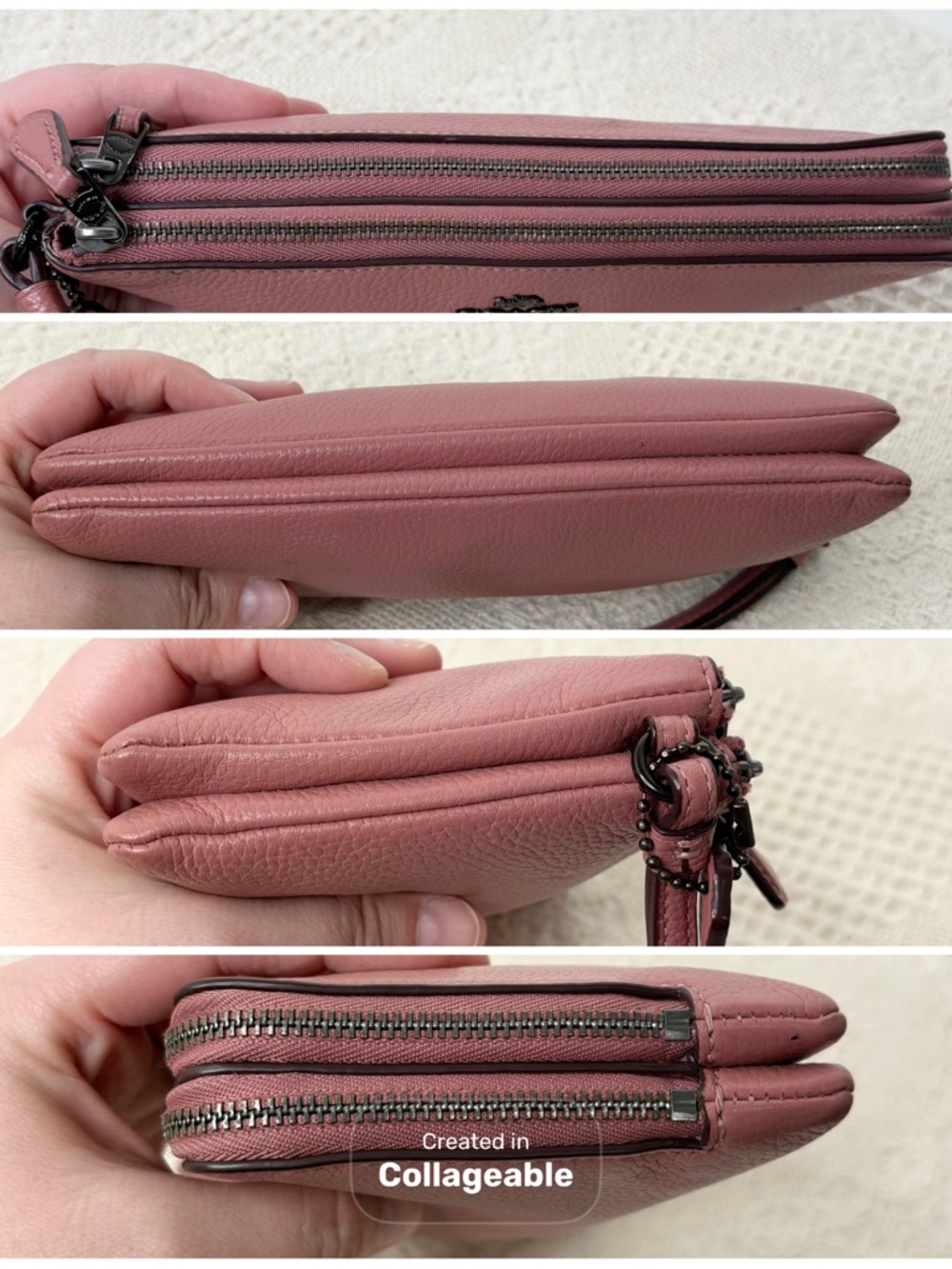 Coach Pebbled Leather Double Zip Wallet 54052  Wristlet Clutch Dusty Rose - Picture 5 of 7